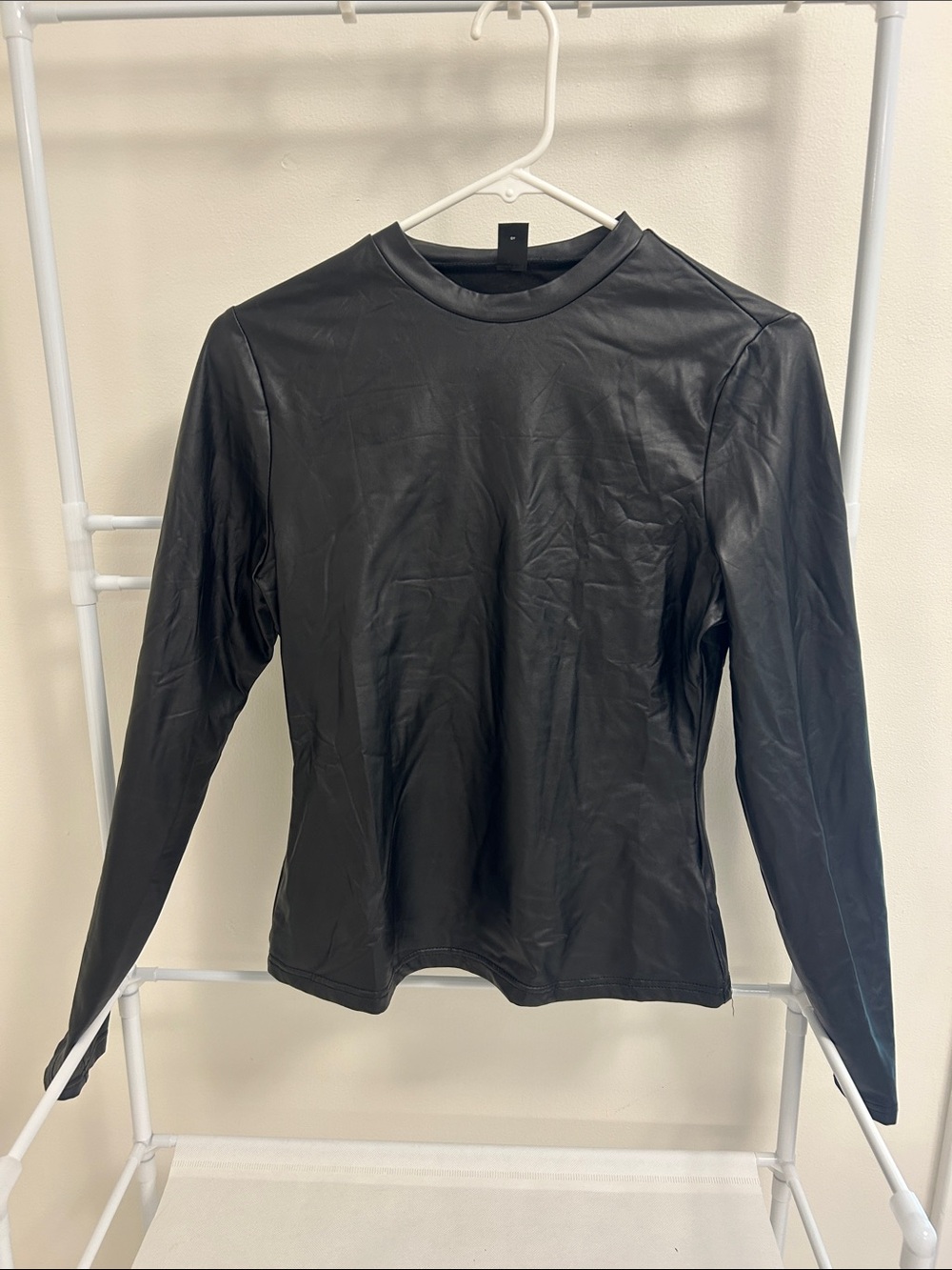 SHEIN Black Faux Leather Long Sleeve Top
